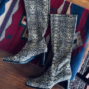 Enzo Angiolini Snake-Print Over-the-Knee Boots in Black and White